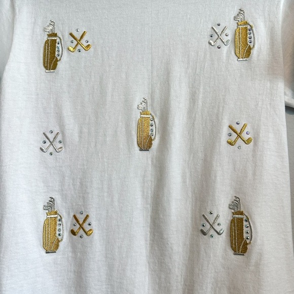 Discoveries by Natalie Novelty Golf Print Embroidered Embellished Polo Size S - Picture 5 of 10